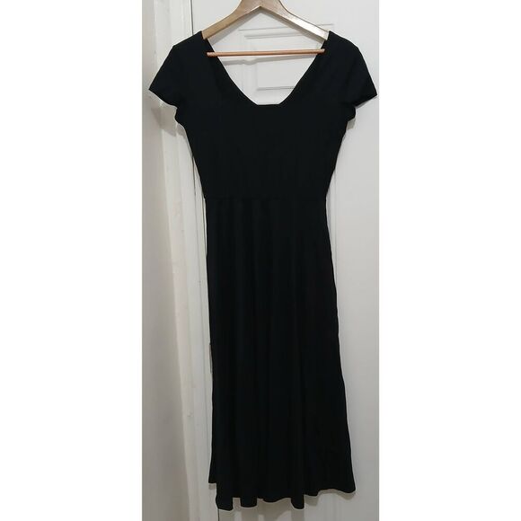 Cobalt street womens medium 100% BCI cotton black midi flare dress stretch - Picture 2 of 8